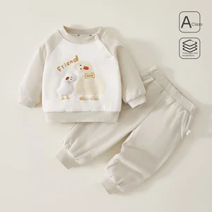 Baby Girl's Two-Piece Casual Cartoon Pullover Suit 100% Cotton Children's Clothing