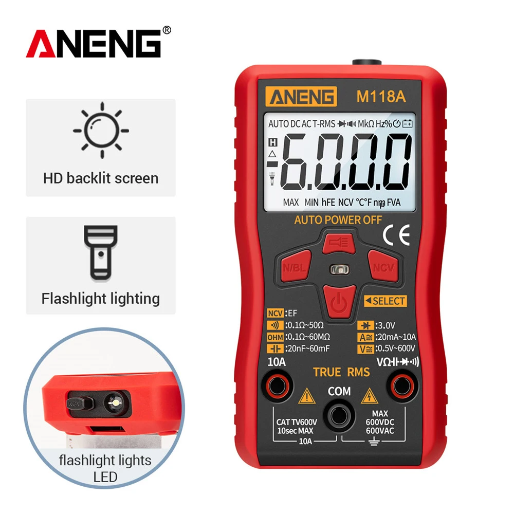 M118A Mini Digital Multimeter with Waterproof NCV Low Battery Indicator for AC/DC Voltage & Current Measurements