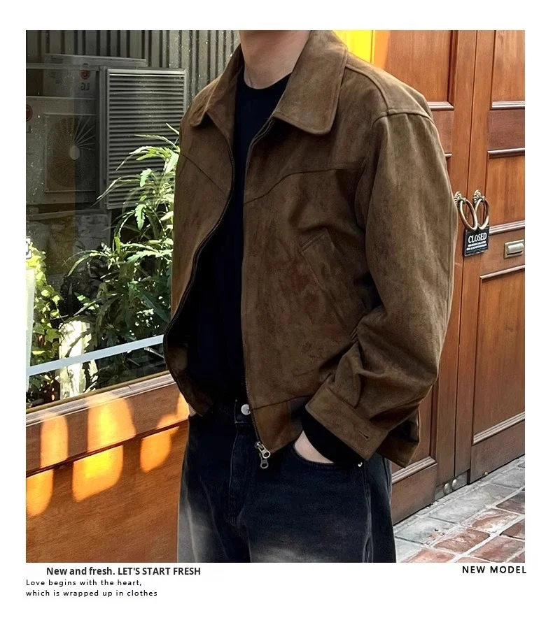 Melard Outfit American Retro Brown Jacket Men Spring Autumn Vintage Short Streetwear Bomber Jacket details