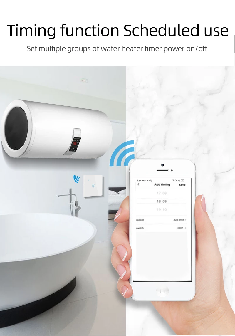 Tuya WiFi Touch Switch for Boiler Water Heater 40A EU Panel App Timer ON OFF Automatically Works with Google Home Alexa