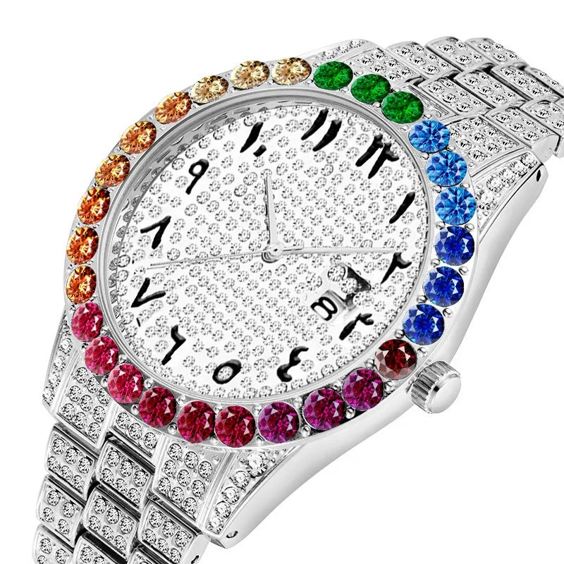 Nieuwe Heren Luxe Designer Romeinse Cijfer Wijzerplaat Horloge Regenboog  Afstuderen Bezel Horloge Mannen Analoge Ronde Luxe Merk Mannelijke Iced  Horloges - Buy Arabisch Alfabet Horloge Mannen Datejust Brief Horloge Mannen  Diamond Regenboog