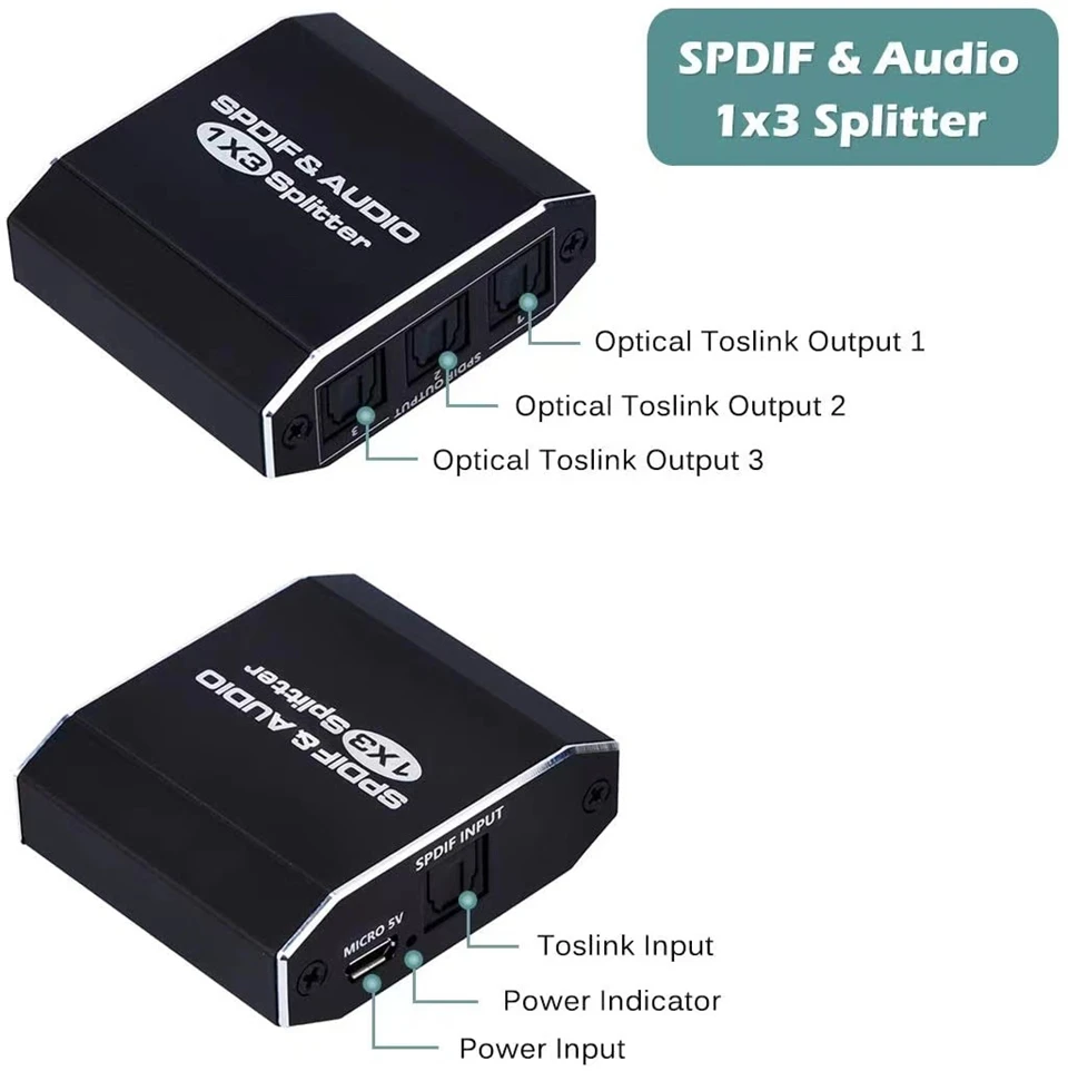 1入力3出力 デジタルSPDIF Toslink光ファイバーオーディオ分配器 1x3