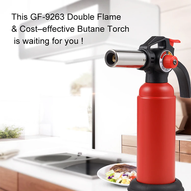 GF-9263 Camping Wholesale Custom 1300c Handheld Fire Extinguisher Shape Big Butane Torch Kitchen Blow Lighter Refillable