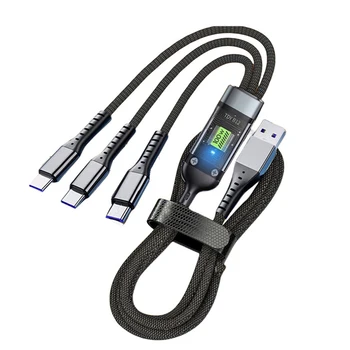 2024 New Design Charging Cable 1.2meter 3 in1 usb cable to type c to micro to iphone night light fast USB cable 100W