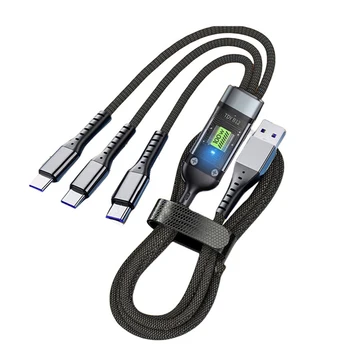 New Design Charging Cable 100W 3 in1 usb cable to type c to micro to iphone night light fast USB mobile phone data cable