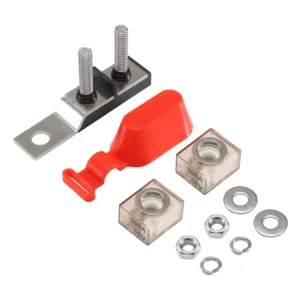 100A 58V Double Two Way 2 Pole M8 MRBF Battery Fused Terminal Block with Ceramic Fuse for RV Marine Automotive Blade
