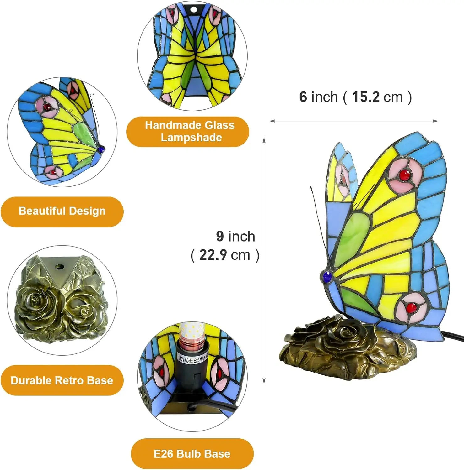 Butterfly Tiffany Style Stained Glass Table Lamp Vintage Table Lamp Night Light LED Bulb Included for Home Room Decor Gift