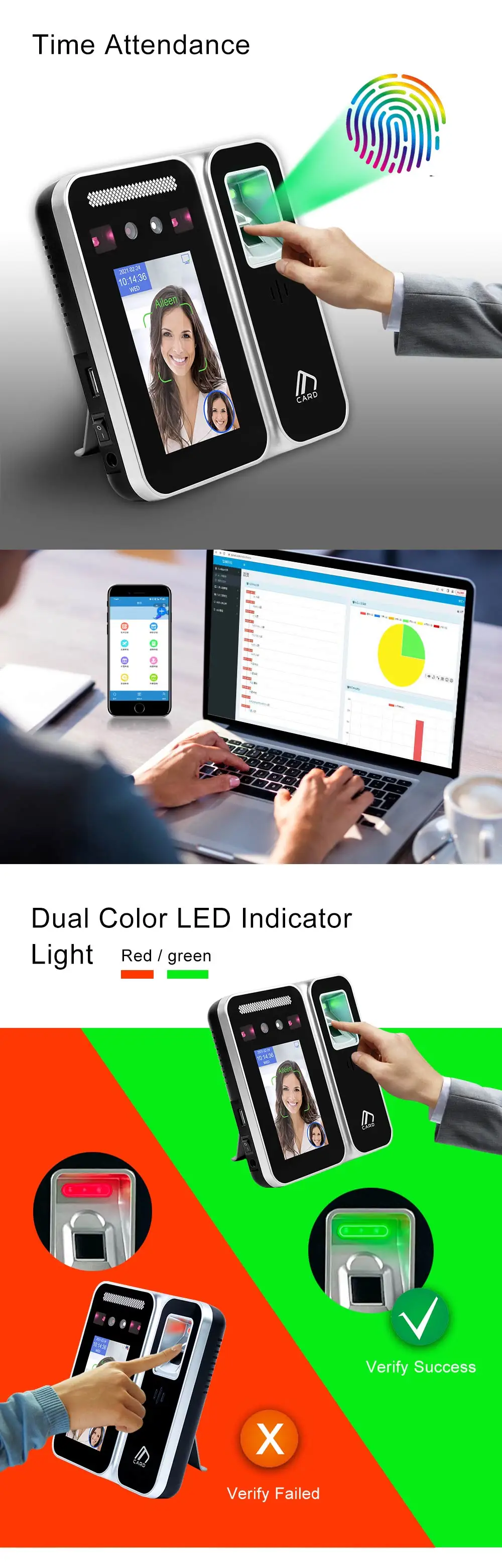 Fingerprint Face Recognition Access Control Machine Time Attendance ...