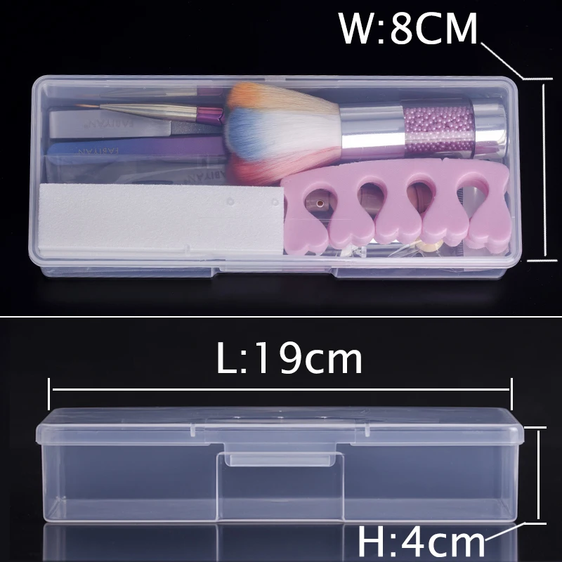 Clear Plastic Rectangle Storage Container for Nail Art Supplies Empty Organizer Case Box Brush Pen Rhinestone-Manicure Accessory