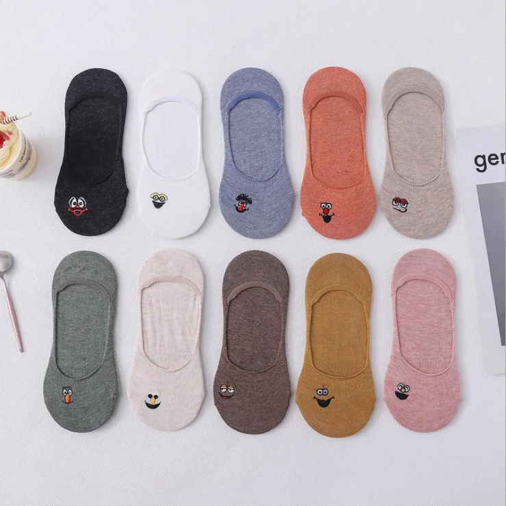 HF Spring new women socks cotton shallow mouth invisible ten-color funny embroidery Sesame Street socks