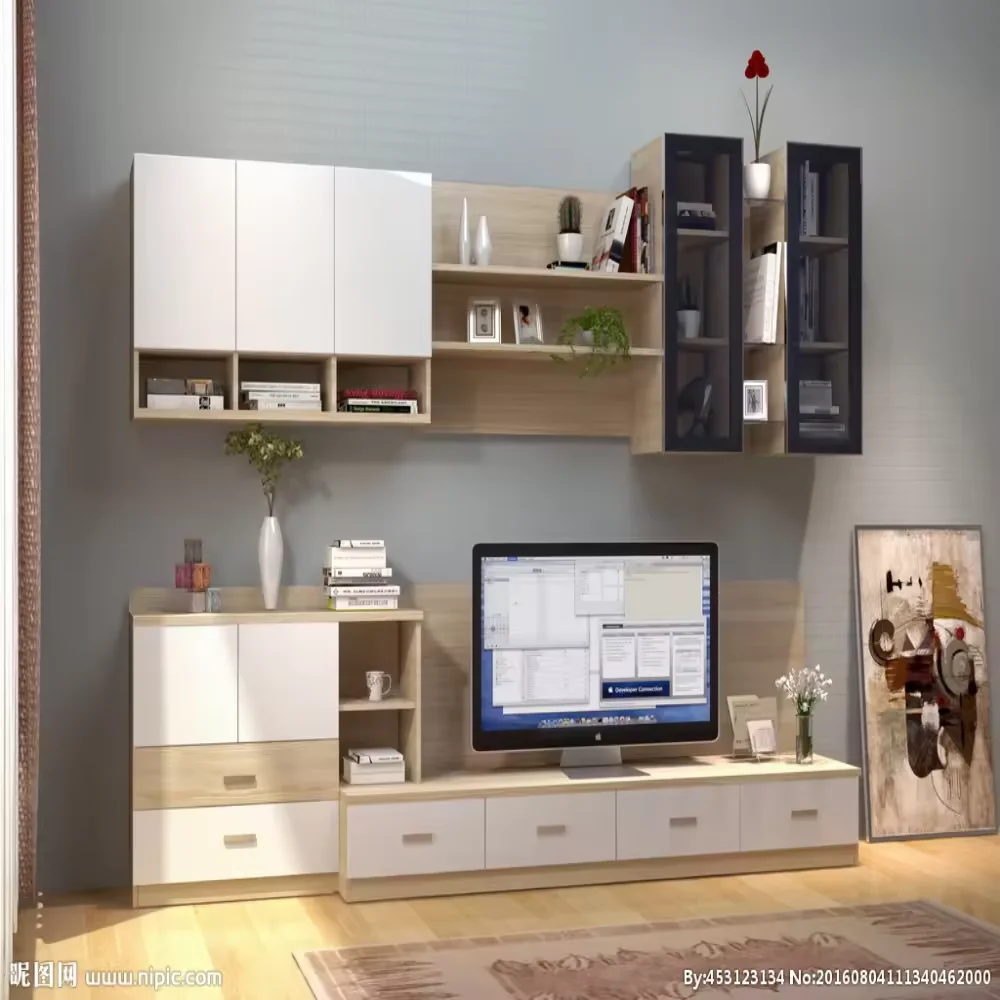 Custom Living Room Cabinet Wood Veneer Storage Cupboard Apartment Furniture Durable Wood TV Stand Cabinet