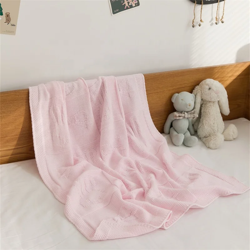 High Quality  100% Cotton Cute Rabbit  Knitted Throw Blanket  For Toddler And Children Room  Newborn Gift  SYHRMXT details