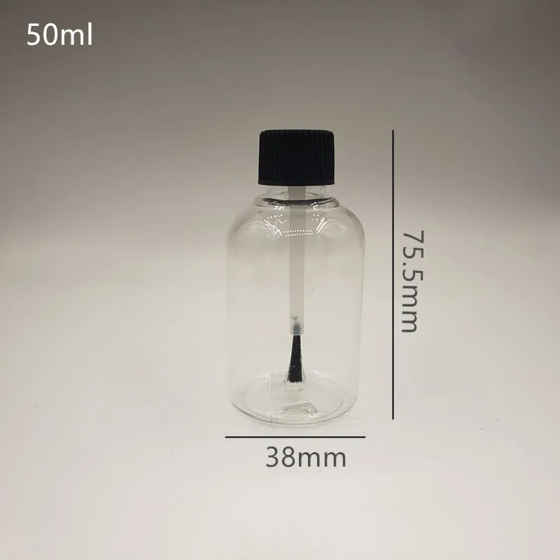 5ml 10ml 15ml 20ml  25ml 30ml 50ml PET Transparent Amber Glue Bottle with Brush Cap Plastic Nail Polish Bottle Touch up Bottle