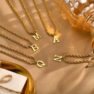 Trendy Alphabet Initial Letter Necklace Tarnish Free Stainless Steel English Letter Pendant Necklace