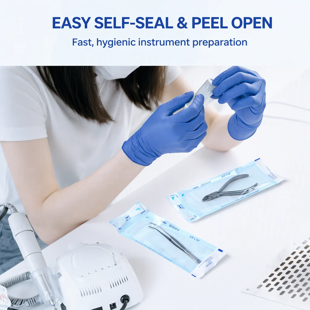 Medical Consumable Self Seal Autoclave Sterilization Pouch Flat Reel Heat Sealer Operation ISO 13485 Certified Tyvek Material