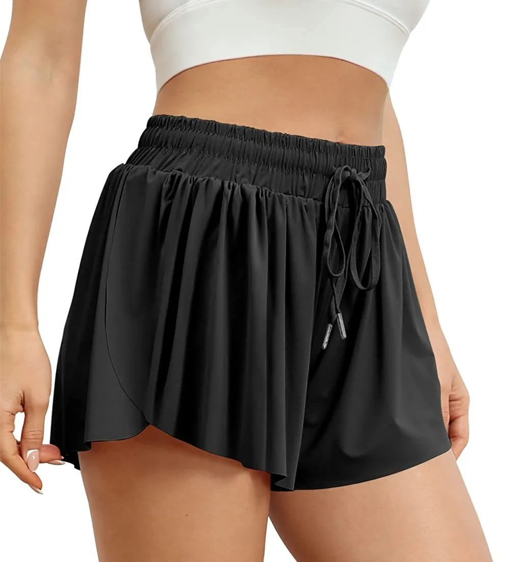 Custom Logo Summer 2 in 1 Flowy Running Shorts for Women Gym Yoga Athletic Womens Workout Biker Spandex Lounge Sweat Skirt