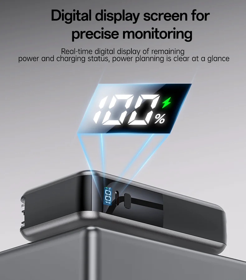 Yesido 10000mAh 22.5W Fast Charging AC+DC Retractable Cable Digital Display Screen Power Bank With AC Charger YP90