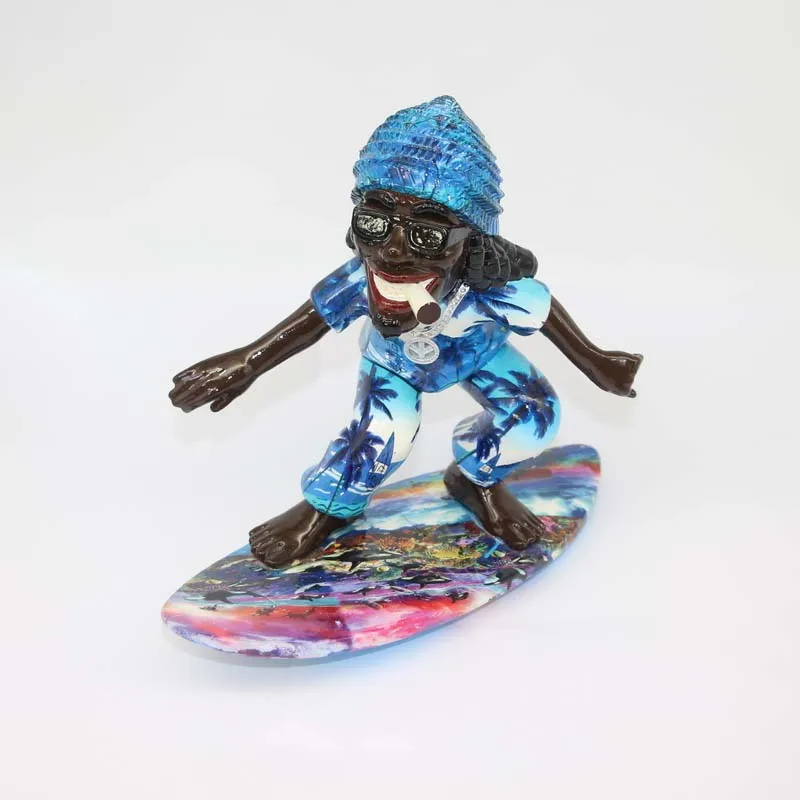 Ocean Print Resin Ornament Jamaica Beach Surfing Design Polyresin Statue Sculpture Rasta Figurine for Souvenir Gift 9.5/4.5