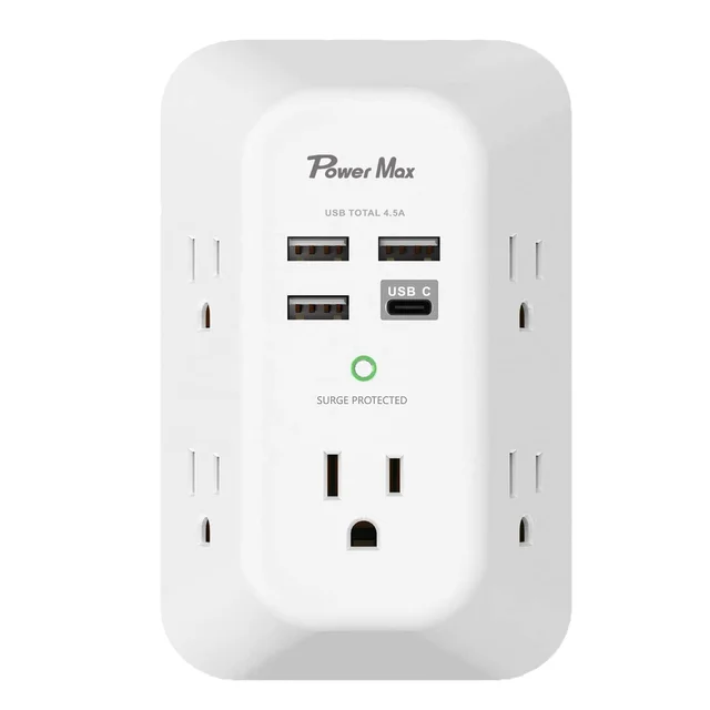 USB wall charger surge protector 5 Wall Outlet Extender multi plug Outlet Wall Adapter with USB-C