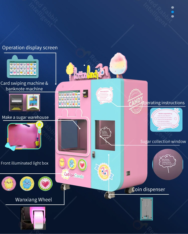 Red Rabbit Professional Custom Exclusive Brushless Motor burner Automatic Cotton Candy Vending Machine Manufacturer