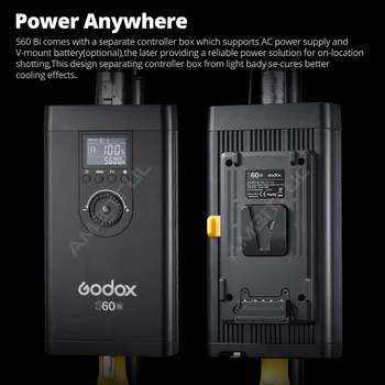 Godox S60Bi-K3 60W Focusing LED Photography Continuous Adjustable Light Spotlight With Barn Door Kit for Professional Lighting product image