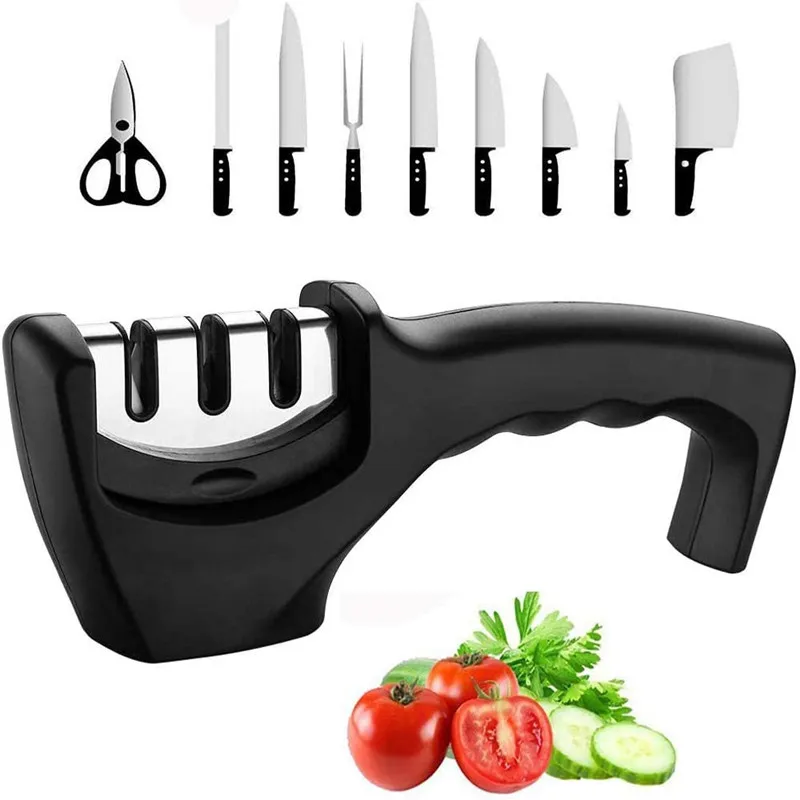  4-in-1 Kitchen Knife Accessories: 3-Stage Knife Sharpener Helps  Repair, Restore, Polish Blades and Cut-Resistant Glove (Black): Home &  Kitchen