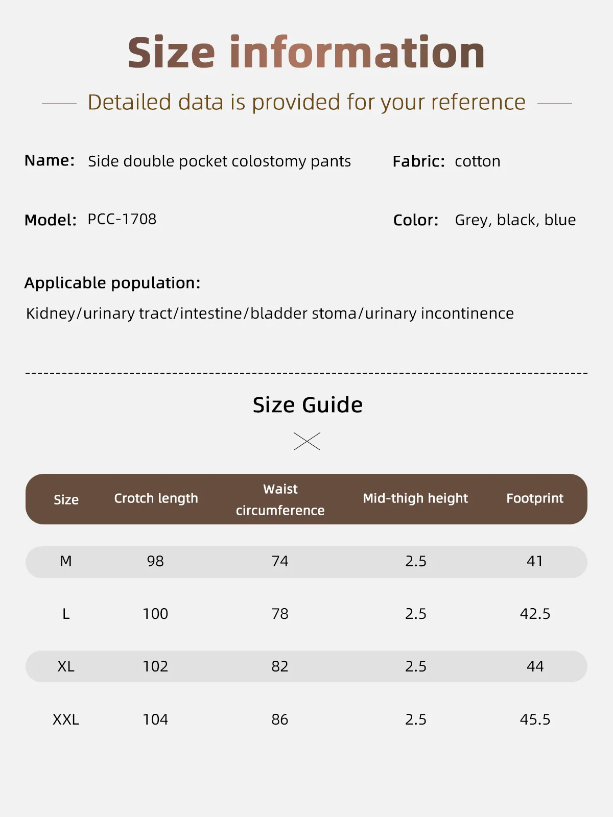 Wholesale Woven External Single Pocket Long Fistula Pants for Bladder - product detail 2