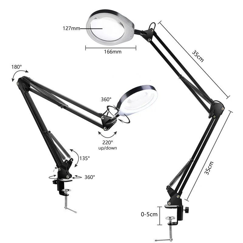 óptico grande clipe dobrável suporte desktop lupa lâmpada para salão de beleza