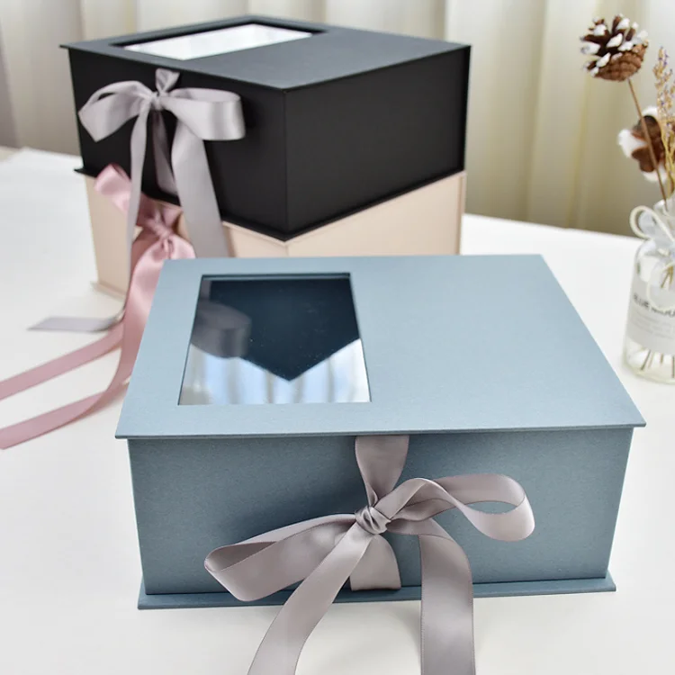 Luxury square Rigid Paper Flower Bouquet Gift Box with PVC Window ...