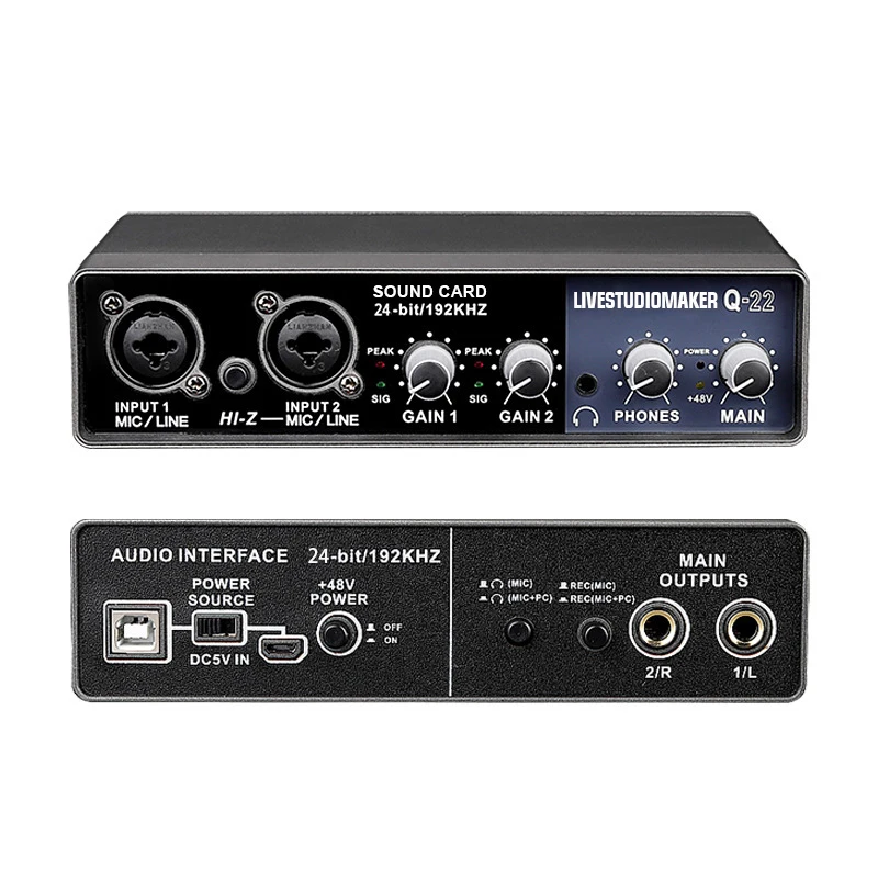Audio Interface Music Sound Card External Condenser Microphone Recording for Pc Recorder Computer Studio Live
