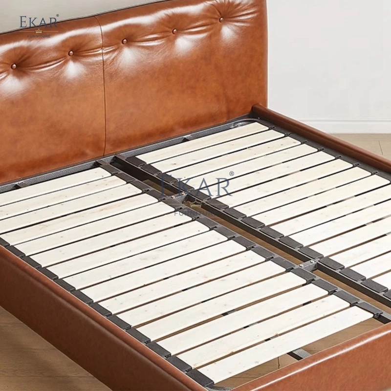 product new design ekar nappa leather half leather pine slat bedroom bed-64