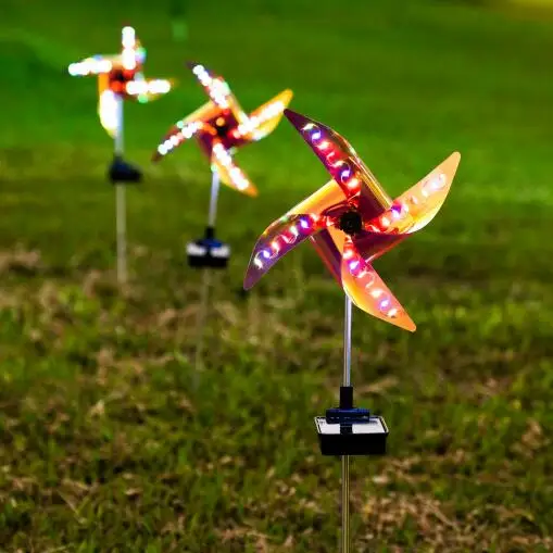 Colorful Solar Power Yard Path Street Lawn Lamp RGB Waterproof Outdoor Garden Wind Spinner Windmill LED Pinwheel Light