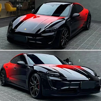 Factory Sell 1.52*18m Black Red Gradient Custom Design Car vinyl wrap color vehicle Wrapping Sticker Film