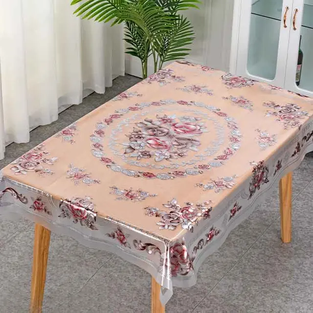BOEN Modern Floral Printed  Embroidered PVC Table Cover for Home Party and Wedding Outdoor Use Tablecloth Product