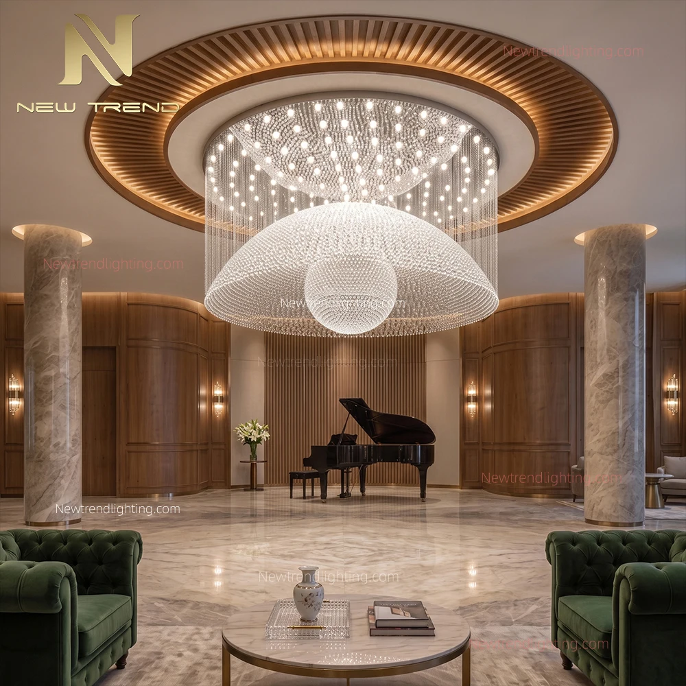 CPL-522 Custom Cascading Crystal Chandelier: Luxury Architectural LED Lighting Manufacturer for Hospitality Projects