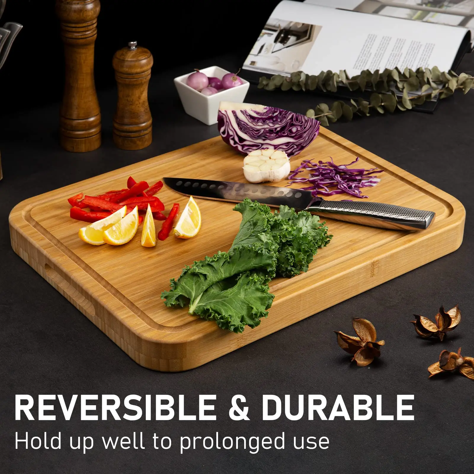 product bamboo meat tenderizer cutting board with juice groove kitchen chopping block for tenderizing defrosting  carving-5
