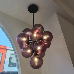 JACKSUN High-End Purple Ripple Ball Magic Bean Pendant Light Bedroom Living Room Grape Glass Pendant Light
