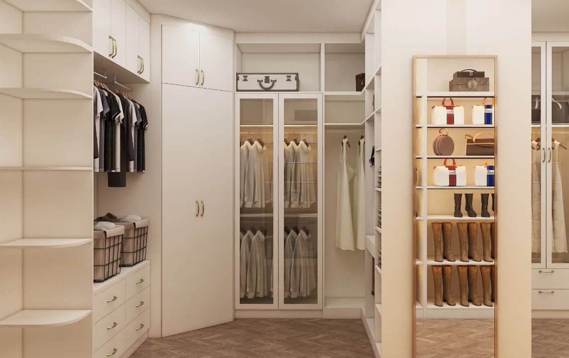 Modern Walk-in Closet Glass Door Designs Custom Made Closet With Led ...