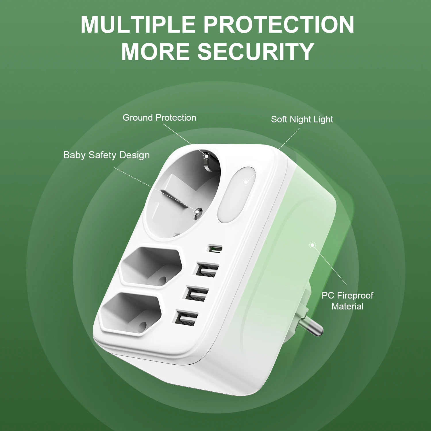 2022 Eu Power Strip With Usb Multiplug For Socket With Usb 7in1