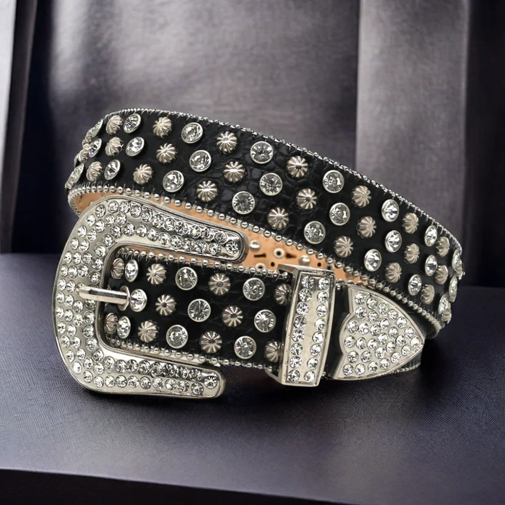 Western Classic Men's Belt with Crystal Rhinestone Studs