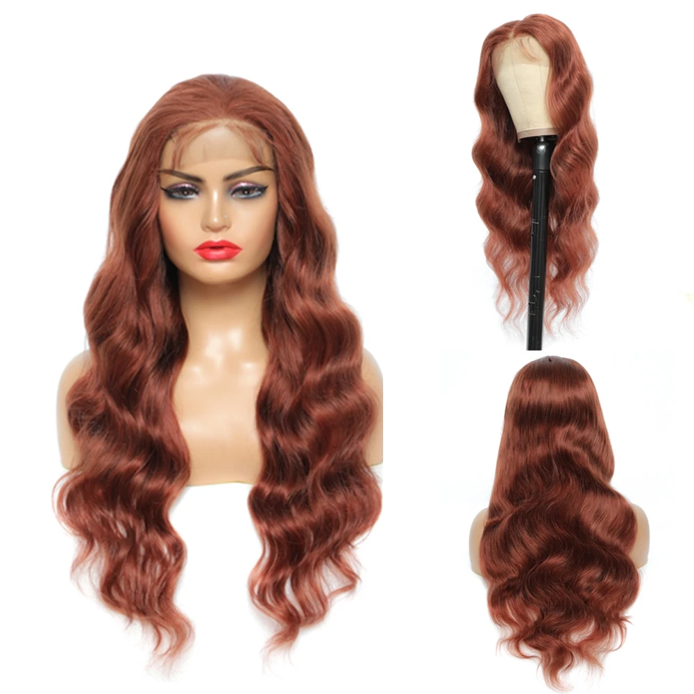 Brown Auburn Lace Front Human Hair Wigs Body Wave 13x4 Lace Wigs For Black Women Pre Plucked Remy Brazilian Hair  Wig