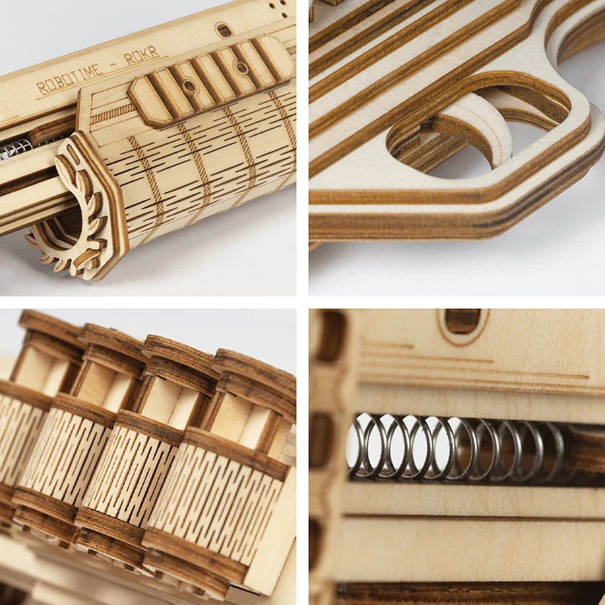 CPC Certificated Robotime Rokr DIY Wooden Rubber Band Gun Toys 3D Puzzles for Adults
