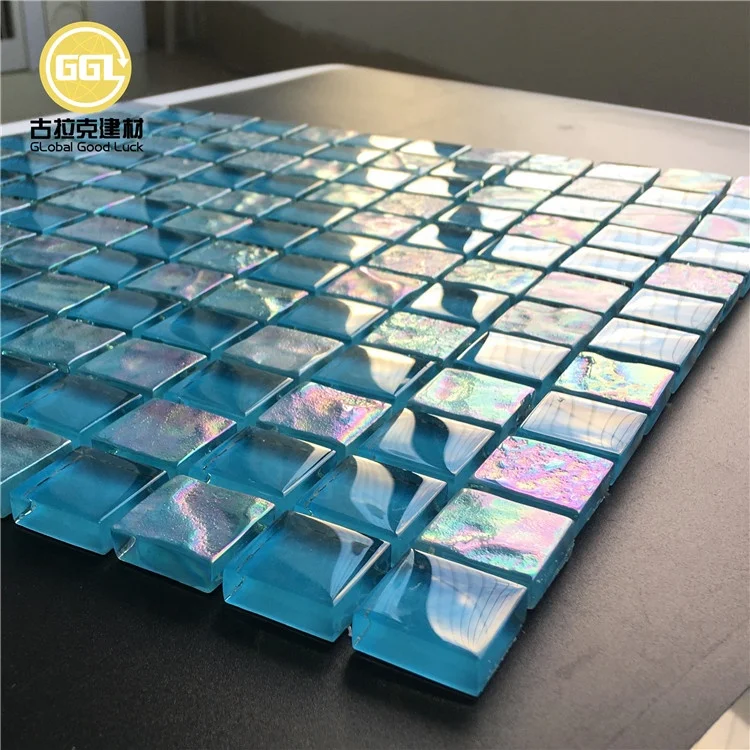 Blue Crystal Swimming Pool Tile Decorative Glass Mosaic Tile for Bathroom Shower manufacture