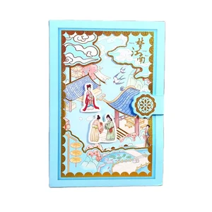 32k kawaii 3D Chinoiserie rustic style PU leather Notebook color page with Magnetic for students