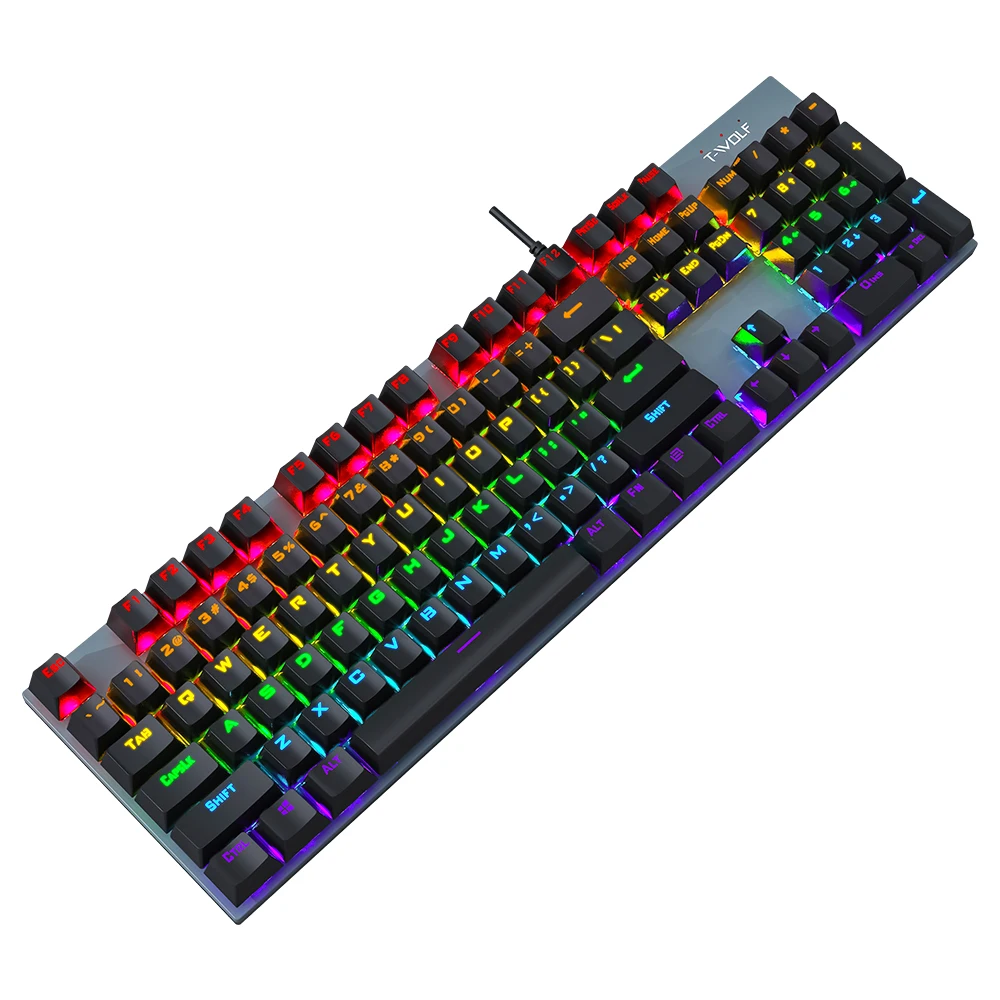 T17 Mechanical Keyboard USB Wired Keyboard RGB rainbow Light for Gaming Computer 104keys Ergonomics Multimedia Keyboard