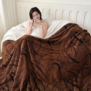 Cationic Dyeing Sherpa Jacquard Knitted Sherpa Throw Blanket for Couch Sofa Thick Cozy Warm Soft Blanket