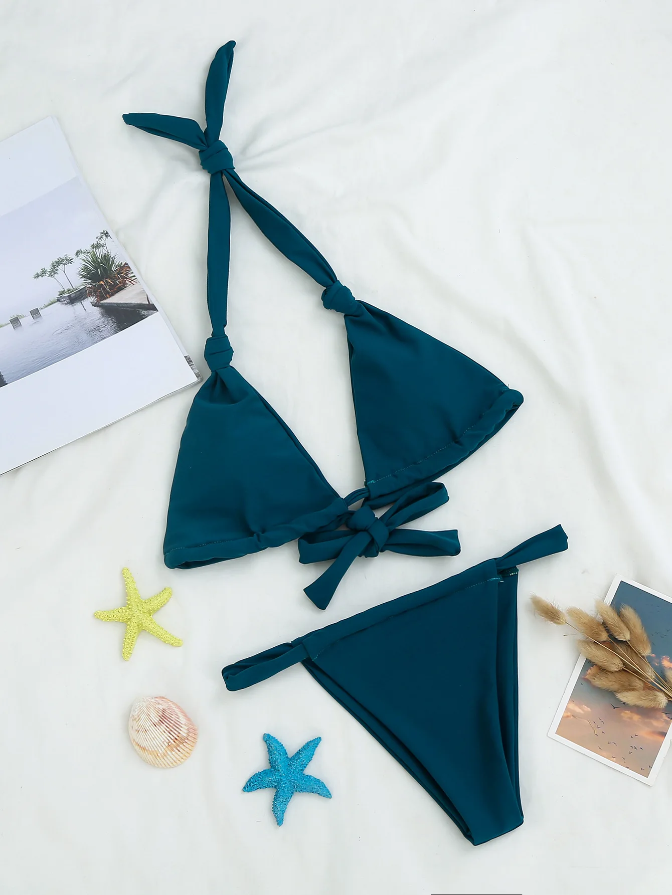 2 Piece Bikini Swimwear Beachwear Solid Color Knotted Bikini Set Women