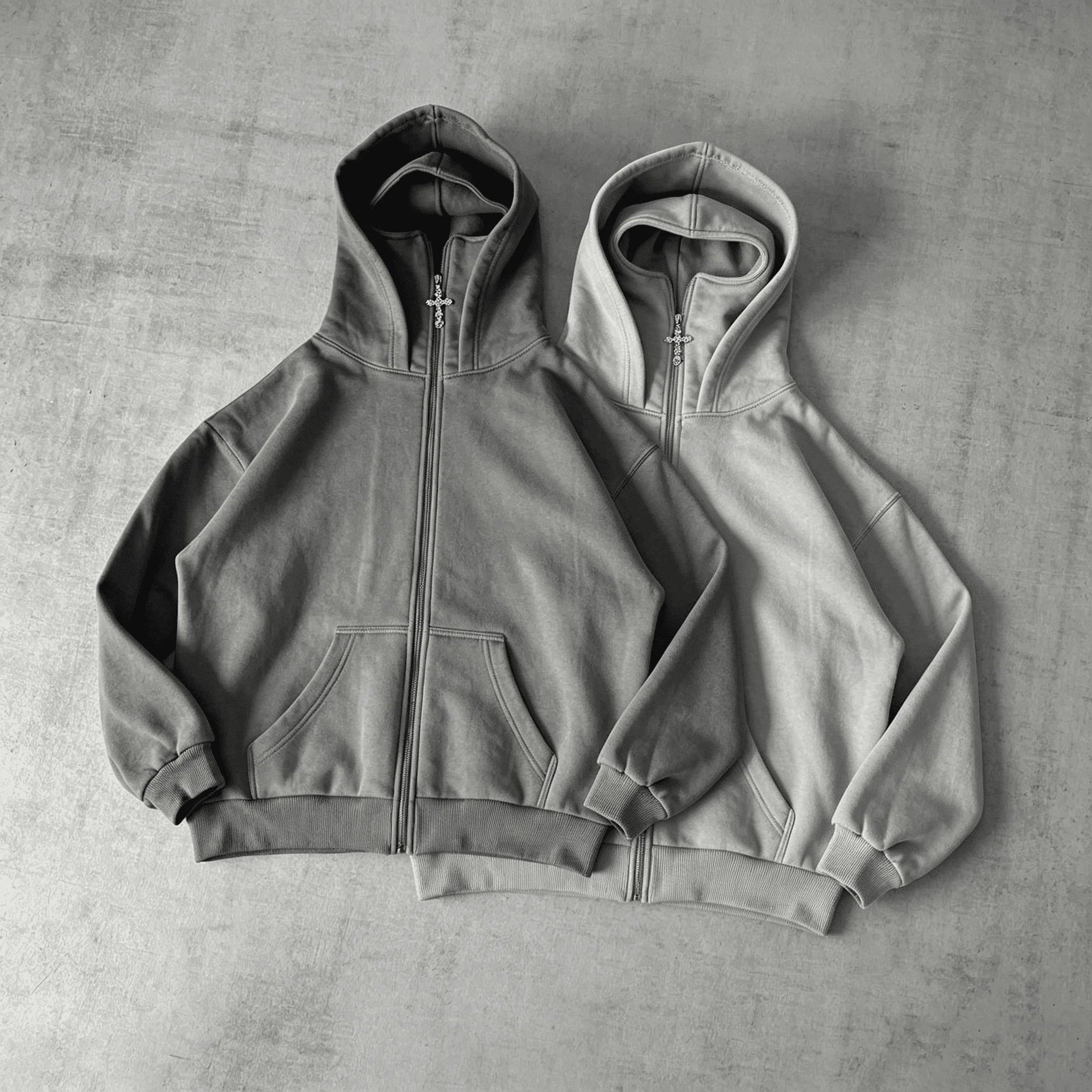 OEM ODM Custom Logo Heavyweight Washed Mens Oversized Streetwear Cross Full Zip Hoodie gallery 10