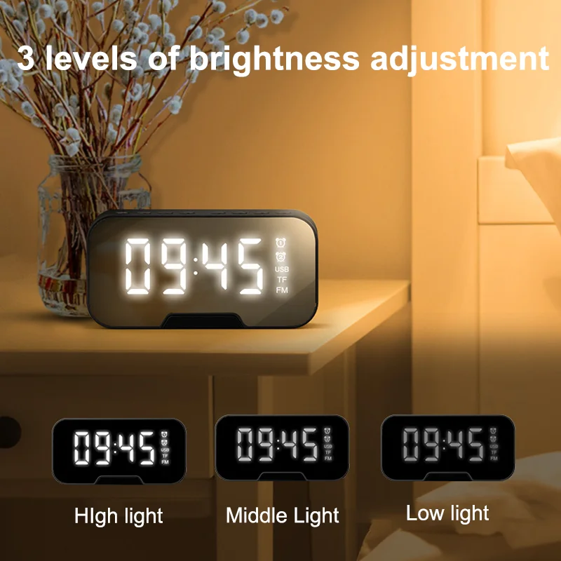 Mirror Desk Clock Bedside LED Digital Clock Home Decoration Desktop Electronic Alarm Clock in 2022