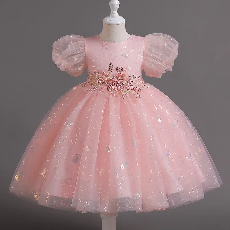 green emerald velvet dress Cute Ball Gown Short Sleeve Kids Flower Girl Dress for Girls BDCH0106 main image 1